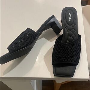 Vivaia Black Knit Block Heel Slide